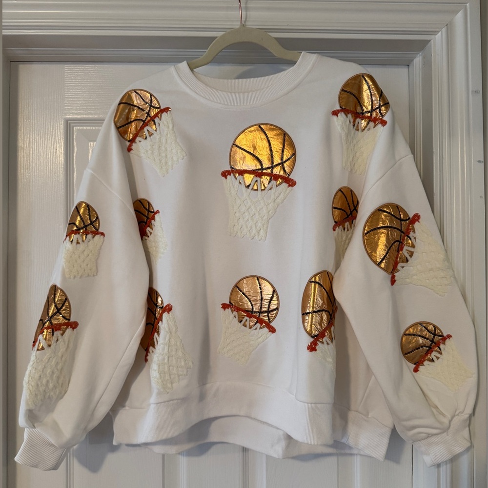 Queen of Sparkles White Basketball Hoop Sweatshirt